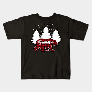 Buffalo Red Plaid Grandpa Bear Matching Family Christmas Kids T-Shirt